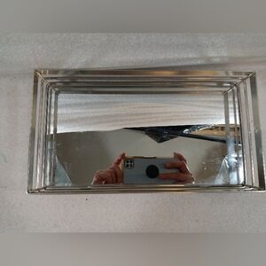 Mirrored Vanity Table Top Tray Silver Rectangle